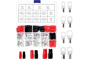 YIXISI 115 Piezas M5/M6/M8/M10 Terminales de Anillo Kit, Conectores de Tubular, Terminales de Cable Batería, con Manguitos de Aislamiento, para Cable Eléctrico, Plata