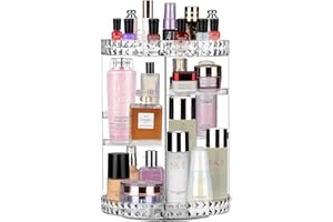 JessLab Organizer na akcesoria do makijażu, obracany o 360°, regulowany organizer kosmetyczny, karuzela do pędzli, uchwyt na szminkę do łazienki, wielofunkcyjny i duża pojemność, wzór diamentowy