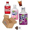 Japanese Soda Metal Bottle - Coke Regular, Fanta Grape & Fanta White Peach 300ml (300ml) Screw Lid Canned Drinks Boxed Treatz (1Pcs Each (3x300ml))