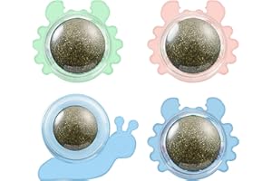 KAONESS 4pcs Jouet Boules d'herbe à Chat Rotation à 360 Degrés Boule d'herbe à Chat Fixée au Mur Herbe à Chat Auto-Adhésive Boule d'herbe à Chat Comestible pour Léchage de Chat Soins de Grincement des Dents