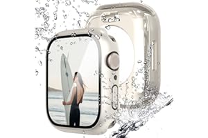 NewWays 2 Pack Waterproof Screen Protector Compatible for Apple Watch 40mm Series 6 5 4 SE(2025-2020) with Tempered Glass, iWatch Full Protective Hard PC Bumper Case Face Cover- Starlight