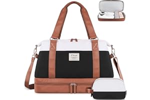 Travel Duffel Bag, ETRONIK Weekend Bag for Women with Shoes Compartment & Wet Pocket, Overnight Hospital Bag with Toiletry Bag, Carry On Bag for Yoga, Sports (Brown)