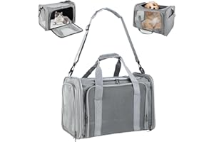 WINDFROMORT Sac Transport Chat Pliable – Cage Chat Respirante – Caisse de Transport Chat Léger pour Voyages/Voiture (Gris)