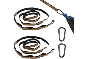 KUHAWL Pack of 2 Hammock Attachment, 2 m x 2.5 cm Rope for Hammock, Swing Attachment Hammock Suspension Straps with 2 Hook Carabiners for Camping Outdoor Travel Swing Hanging Chair