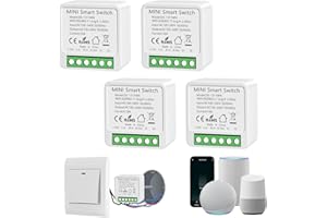 HNCY Interruptor WiFi Smart Life, 16A Relé Interruptor Inteligente Wi-Fi & Bluetooth, 2.4g Smart Light Switch Compatible con Asistente de Voz y Tuya, Smart Switch Alexa, Requiere Cable Neutro (4 piezas)