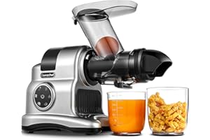 AMZCHEF Extracteur de jus à goulotte large de 80 mm - 150W extracteur de jus de fruits et légumes haute nutrition à mastication lente avec 2 modes de vitesse et fonction Reverse - Silber