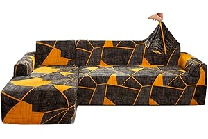 Jaotto Copridivano con Penisola Elasticizzato A Sinistra Destra, Fodere Copridivano Angolare Universale, Copridivano Antigraffio Gatto Chaise Longue a Forma di L(1 Posto+2 Posti,Grigio Arancione)