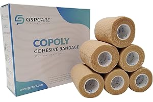 GSPCARE Self Adherent Bandage Wrap 6 Roll, 7.5cm X 4.5m Non-Woven Cohesive Bandage Wrap Pet Vet Wrap Bandage Tape, Strong Elastic Kinselogy Tape for Sports Protection (Skin Color)
