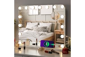 ‎MAMIZO MAMIZO Hollywood Spiegel 58x46 cm, Schminkspiegel mit Beleuchtung, 15 LED, 3 Lichtfarben, Enstellbare Helligkeit, mit USB und 10x Lupe, Spiegel mit Licht, Wandspiegel, Schminkspiegel für Make-Up