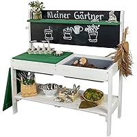 Meppi Matschküche Kleiner Gärtner Weiss / grün Outdoorküche aus Holz - Pflanztisch für Kinder / Basteltisch