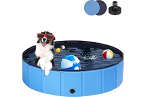 Ezilif Dog Paddling Pool, 2024 Upgraded Durable PVC Dog Pool with Hard Sides, Foldable Large Paddling Pool for Dogs with Hose Connector, Non-slip Swimming Pool for Doggy/Pet Bath Tub 32"x8"