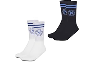 hermet SSC Napoli, Set 2 Paia Calze, Pacco da 2, Calze con Logo, Taglia 35/38, Bianco Nero, Prodotto Ufficiale