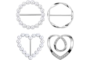 INNOHHUSTLE 4 Pcs Scarf Ring Clip Round T-Shirt Tie Clips Shiny Metal T-Shirt Clips Adjustable Waist Cincher Clip Clothes Corner Knotted Button Pin (Silver)