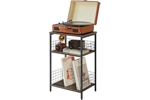 YMYNY Estantería de 3 Estantes, Mesa Auxiliar de Salón, Soporte para Tocadiscos, Muebles de Grabador, Estantería para Estudio, Dormitorio, Estilo Industrial, 40×29×62.5CM Gris HST009G