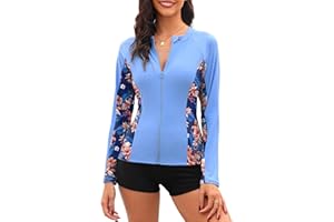 Tuopuda Camiseta de natación para Mujer Traje de baño de Manga Larga con Cremallera Camiseta de Surf Protección Solar Surf Rashguard Camisetas Deportivas de Secado Rápido