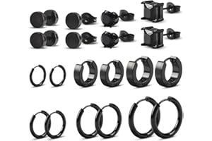 TAIHOBO 10 Par Czarnych Kolczyków Męskich, Kolczyki ze Stali Nierdzewnej Czarne Damskie, Hipoalergiczne Kolczyki do Piercingu Męskie, Kwadratowe Kolczyków z Cyrkonii Sześciennej Uniseks Czarne Męskie