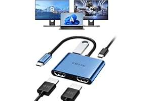 Adaptador USB C a Dual HDMI 4K @ 30Hz, KOZYC USB C Hub Multiport Adapter con 2 x HDMI, USB 3.0, 100W PD, soporta USB C a HDMI Splitter Extended Display (MST Only Support Windows), Azul