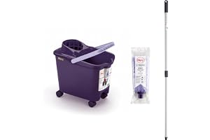 Mery Set Kub med Mop och pinne, Automatisk avrinningshink med lila hjul och lila, 14 L, Super Absorberande Microfiber Mopp, U
