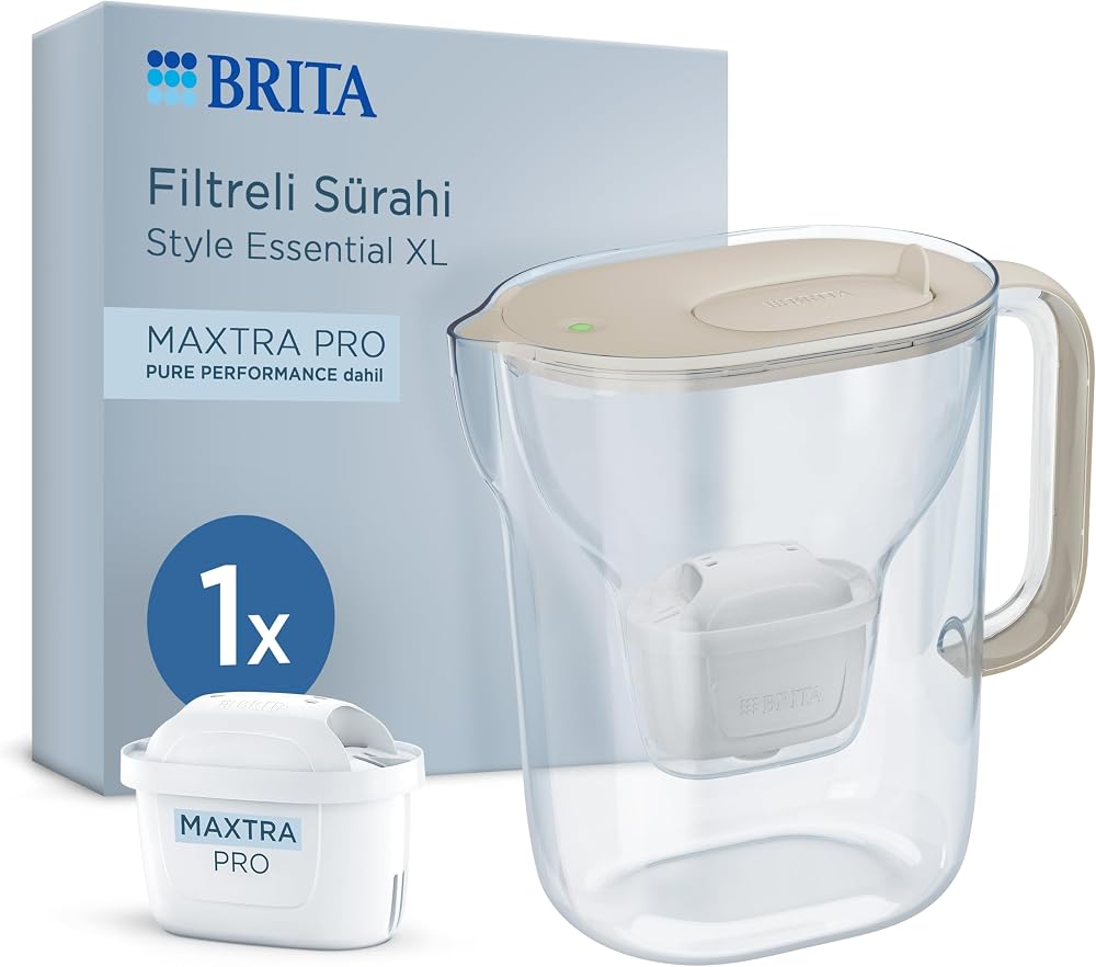 BRITA Style Essential XL 1 x MAXTRA PRO Pure Performance Filtreli Su Arıtma Sürahisi – Kum Beji (3,6L)
