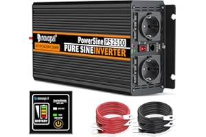 Novopal-2500W 5000W Inverter Onda Sinusoidale Pura Trasformatore di Potenza Convertitore- DC 12v in AC 220v 230v 240v Invertitore di Tensione-2 EU Presa con Uscita USB-5 Metri di Telecomando