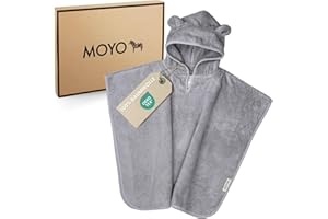 ‎MOYO MOYO Baby Badeponcho Mit Bärenohren in Grau - Kapuzenhandtuch für 0-3 Jahre Aus 100% Frottee-Baumwolle - Waschbares Handtuch 68x56cm