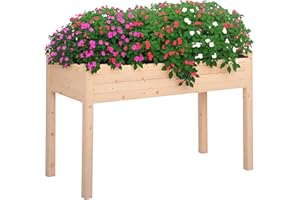 Outsunny Huerto Urbano Elevado de Madera 122,5x56,5x76 cm Mesa de Cultivo Jardinera Elevada con Tela no Tejida y 4 Orificios de Drenaje para Cultivos Plantas Flores Jardín Terraza Exterior Natural