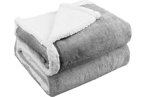 PFIMIGH Manta Impermeable para Perros, con 3 Capas de Franela y Sherpa, Tiro para Mascotas Reversible, Protector para Cama, Sofá y Sofá, Gris Claro, 152x203 cm