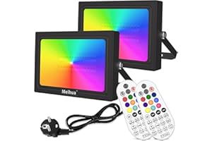 MEIHUA Reflektor LED RGB 35 W, 2 sztuki, z pilotem zdalnego sterowania, IP66, wodoszczelny, zmiana koloru, możliwość ściemniania, 12 kolorów, wielofunkcyjny, z timerem, na drzewo, do ogrodu, na