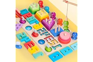 SQAQS Multi Functional Shape Matching Fishing Cognitive Board, Counting Sticks Number Maths Games with Storage Box, Learning Educational Toys for 3-6 Children Gifts(with Magnetism)
