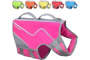 VIVAGLORY Life Jacket for Dogs of Sports Style, Heavy Duty Pet Safety Vest, Comfortable Neoprene Lifejackets with Hook & Loop Closure, Pink, Large
