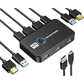 Giimake KVM Anahtarı, KVM Anahtarı HDMI, Bir HD Monit&ouml;r ve Klavye Fare Paylaşımı 2 Bilgisayar i&ccedil;in USB KVM Anahtarı, 4K@60Hz 