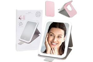 stylPro On Tour Petite Reisespiegel, tragbarer LED-beleuchteter Make-up-Spiegel, 360° drehbar, Touchscreen, Kosmetikspiegel, 3-farbige dimmbare Beleuchtung, wiederaufladbarer