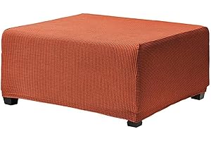 Mswborml Jacquard Copri Pouf Rettangolare AntiGraffio, Rimovibile Copri Poggiapiedi Rettangolare con Fondo Elastico, Elasticizzato Copertura della Sedia della Sala da Pranzo,Arancia,85x72x32cm