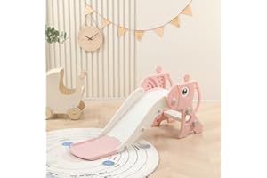 JIPITIMI Toddler Slide, Baby's First Slide with Basketball Hoop, Free Standing Slide for Kids (Pink)