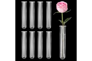 EXIN DEHCEN 8 Pièces Tube à Fleurs, Tube A Essai Plastique Réutilisables en Verre, Tubes à Essais à Fond Rond en Verre Borosilicaté, pour Propagation des Fleurs Plantes, 24 x 120 mm (Transparent)