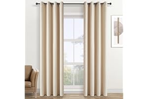 Topfinel Rideau Occultant Beige 140x240 cm 2 Panneaux Rideau Thermique Isolant Anti Froid A Oeillets Rideaux Salon Anti Bruit Décoratif Chambre Enfant Adult Cuisine