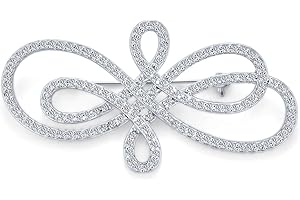 BLING JEWELRY Statement Large Pave Wedding Bridal Crystal Fashion Gatsby Vintage Art Deco Style Scarf Brooch Pin For Women Silver Plated Brass