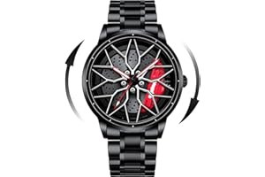 Mihawk Orologio cerchione auto Orologio da polso al quarzo in acciaio inossidabile impermeabile Orologi sportivi da uomo con design del mozzo del cerchione per auto Con lancette luminose rotanti LR…