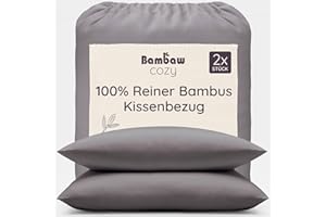 Bambaw Kissenbezug 40x80 Bambus, 2-er Pack, Anti Allergie Bettwäsche, Anti Milbenbettwäsche, haarschonender Kopfkissenbezug Bambus, kühlende Kissenbezüge 40x80 cm (Anthrazit)