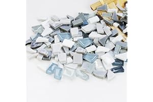 LotCow 300 Pieces Mixed Shapes Mosaic Tiles for Crafts, Decorative Mosai Pieces, Colorful Stained Glass Mosaic Pieces Tiles for Mosaic Projects - White-grey Series