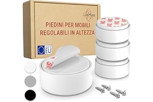 LouMaxx Piedini per mobili regolabili in altezza – piedini per mobili Ø 53,5 mm in plastica da incollare o avvitare – Set di piedini scorrevoli in (Bianco, 4, Pezzi)