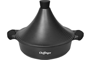 Cheffinger Aluguss Tajine Tagine Ø28cm Gartopf Dampfgarer Bräter, Schwarz, CF-TAJ28