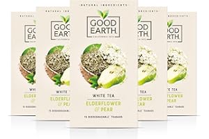 GOOD EARTH TEA CO. White Tea Elderflower & Pear Loose Leaf Tea - 5 x 15 Teabags