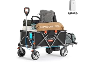 Litheli Electric Wagon Festival Trolley Cart, Variable Speed Pull Along Trolley with 20 cm Off-Road Wheels & 2 Brakes, 200L/60KG Large Capacity Collapsible Beach Cart for Camping Garden Shopping
