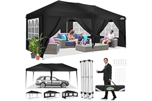 COBIZI Faltpavillon 3x6 Pavillon Wasserdicht Winterfest Pop Up Pavillon Klappbar 3x6 Zelt mit 6 Seitenwnden 3 Höhenverstellbar UV-Schutz Gardenpavillon Partyzelt für Markt, Freien Event (Schwarz)
