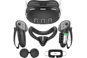 TYASOLEIL Accessoires VR pour Meta Quest 3, étui de protection en silicone VR pour Meta Quest 3, avec couvercle d'ouverture de batterie, comprend une housse en cuir pour manette de contrôleur, une coque de
