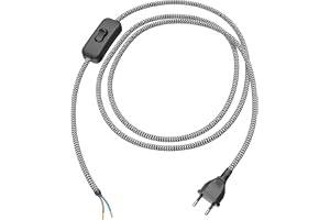 ledscom.de Eurokontakt typ C med textilkabeln, strömbrytare, 2 m, svart, vit, tandad, 2 x 0,75 mm²