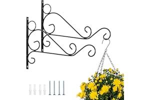 Nuptio 2 Piezas Soportes para Cestas Colgantes Negros para Exteriores, Ganchos para Colgar Plantas Hierro Retro, Soportes para Jardín Pared, 30cm Longitud para Macetas, Comederos para Pájaros