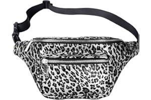 Geestock Leather Bumbags for Ladies, Fanny Pack Leopard Print Grey Bum Bag for Men Women Waist Bag with Adjustable Belt for Outdoor Shopping Walking Rave Festival Travel Party