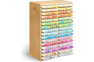 Ohuhu Bambusowy organizer na markery, drewniany, do przechowywania 224 markerów z serii Honolulu i Oahu, organizer stacjonarny, uchwyt na ołówki z 32 przegródkami, do dekoracji sali lekcyjnej, biura